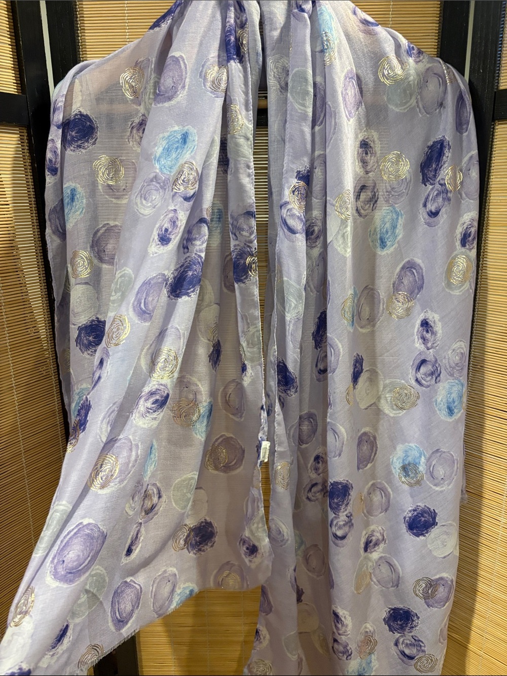 Lavender Polka Dot Sheer Scarf with Metallic Accents